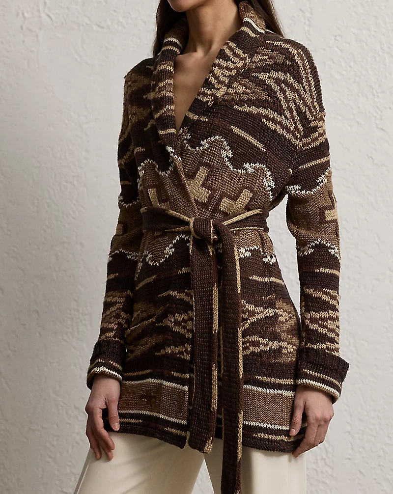 Silk-Linen Shawl-Collar Cardigan
