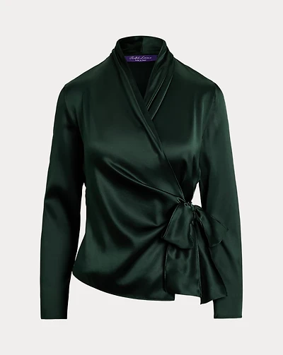 Shea Stretch Silk Charmeuse Wrap Blouse
