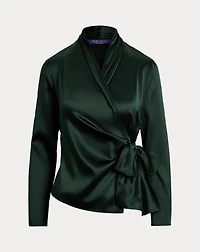 Shea Stretch Silk Charmeuse Wrap Blouse