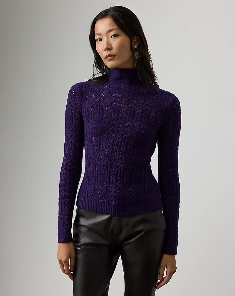 Cashmere Pointelle Funnelneck Sweater