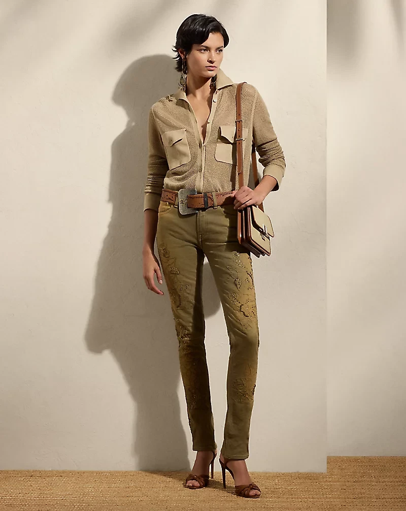 Linen-Blend Mesh Sweater Shirt