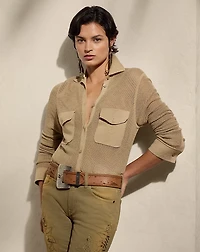 Linen-Blend Mesh Sweater Shirt