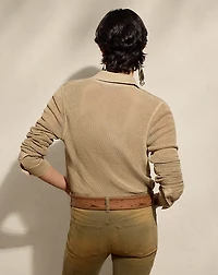 Linen-Blend Mesh Sweater Shirt