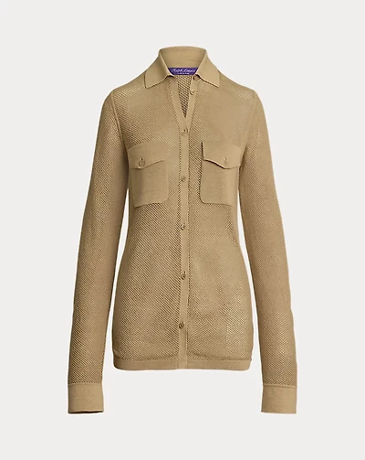 Linen-Blend Mesh Sweater Shirt