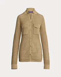 Linen-Blend Mesh Sweater Shirt