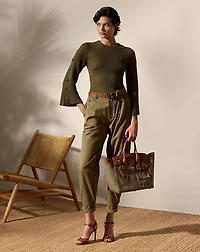Rib-Knit Wool-Silk Button-Sleeve Sweater