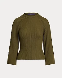 Rib-Knit Wool-Silk Button-Sleeve Sweater