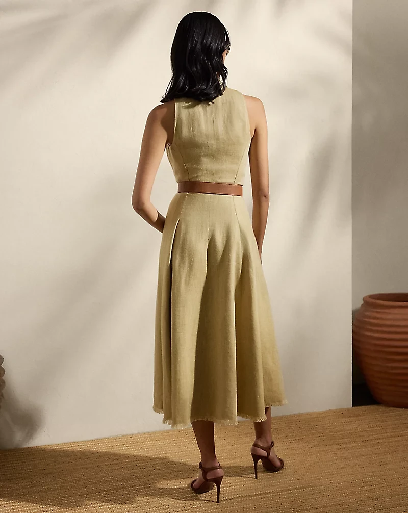 Alecia Silk-Linen Twill Day Dress