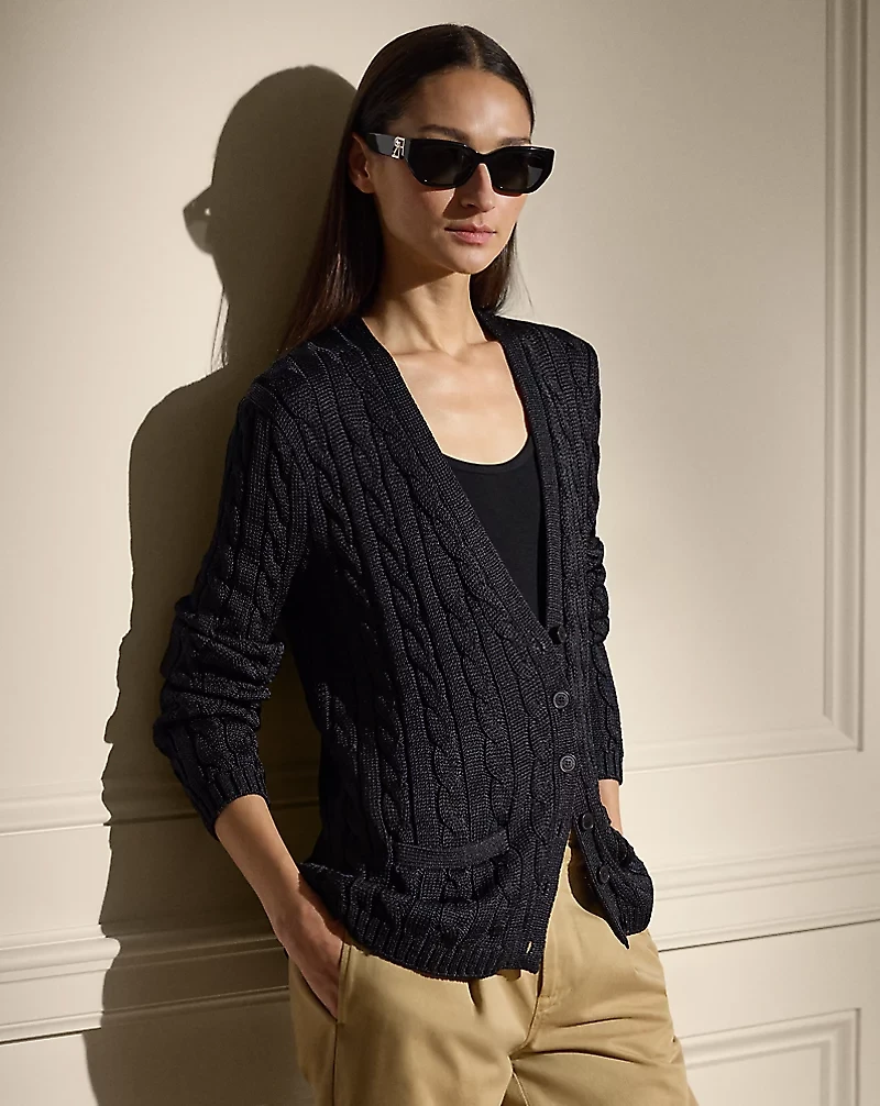 Cable-Knit Silk Cardigan Sweater