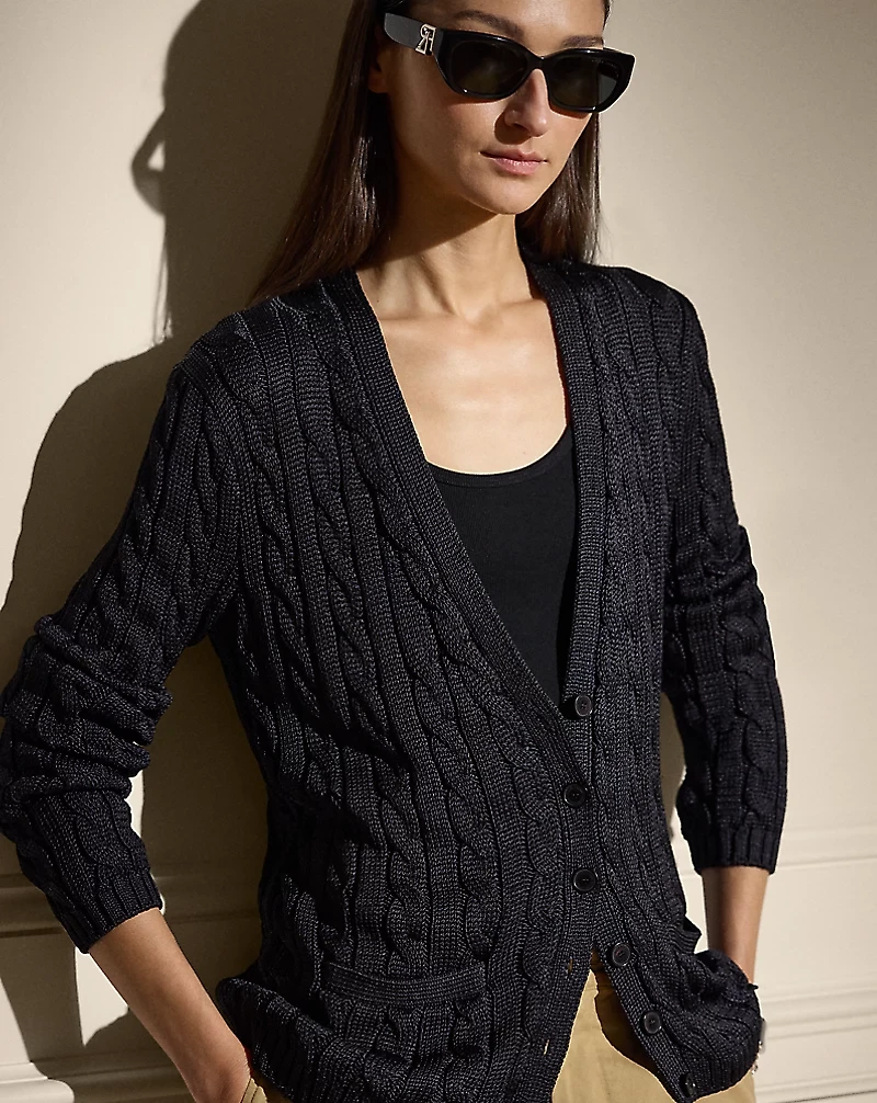 Cable-Knit Silk Cardigan Sweater