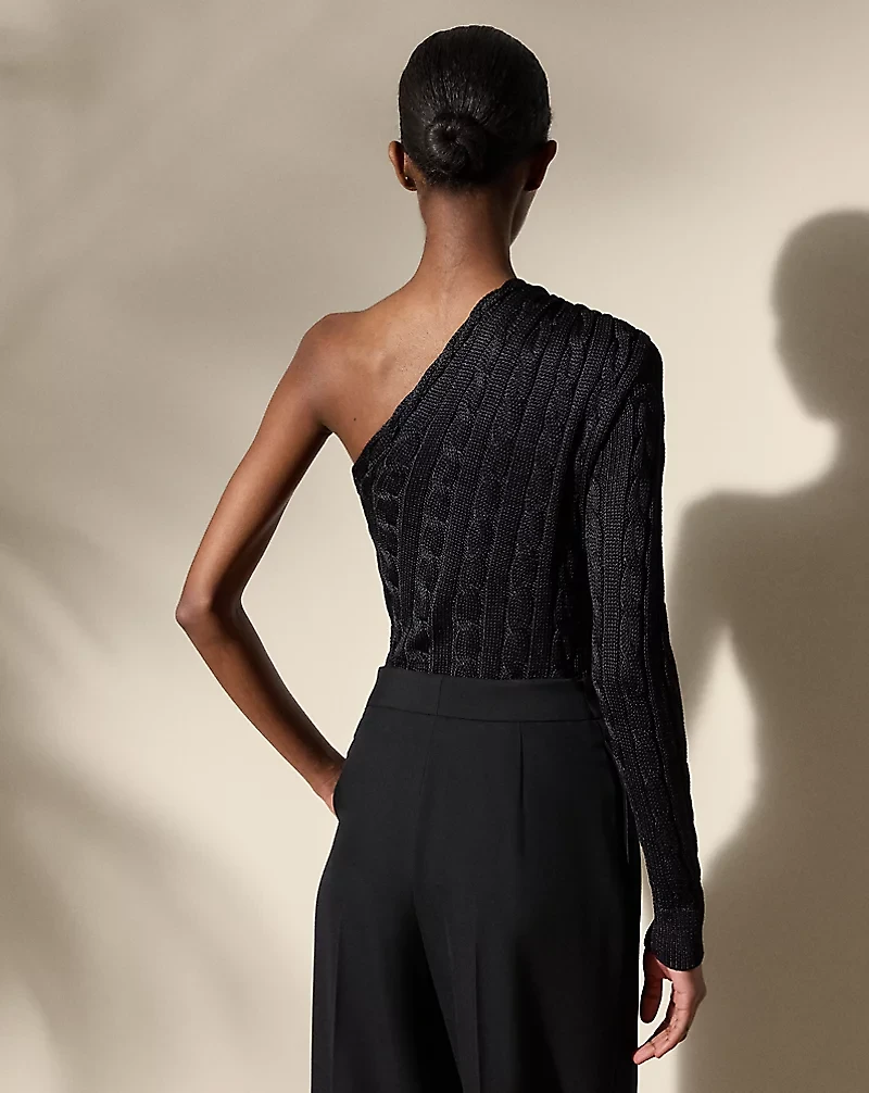 Cable-Knit Silk One-Shoulder Sweater