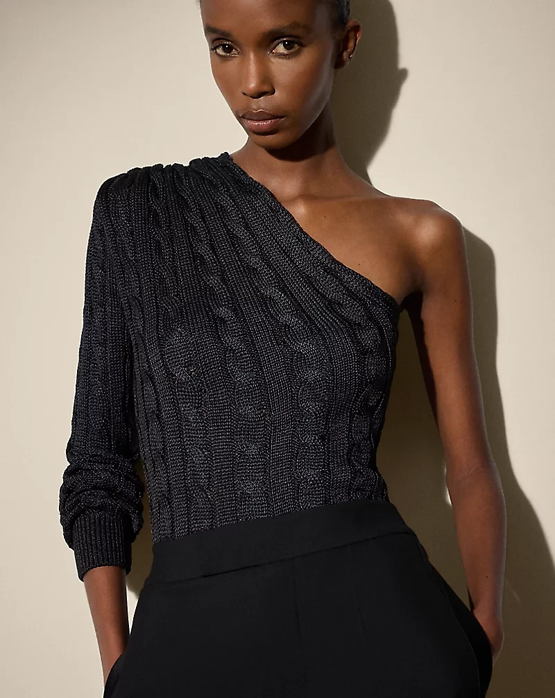 Cable-Knit Silk One-Shoulder Sweater