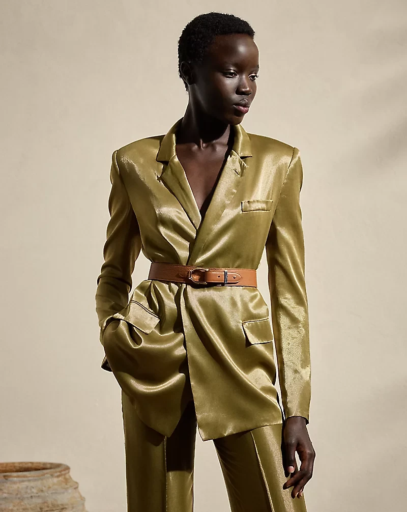 Quinton Belted Metallic Satin Jacket