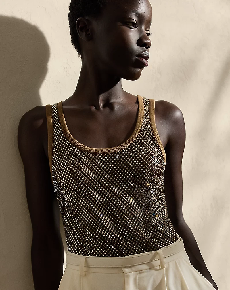 Melony Embellished Mesh Tank Top