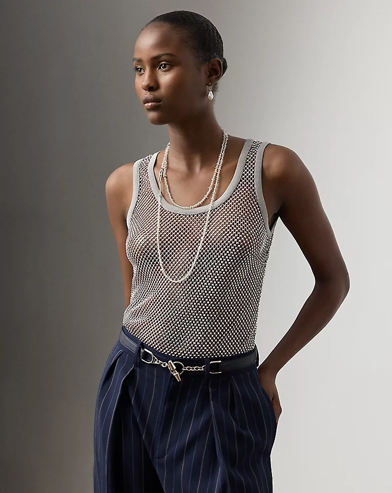 Melony Embellished Mesh Tank Top