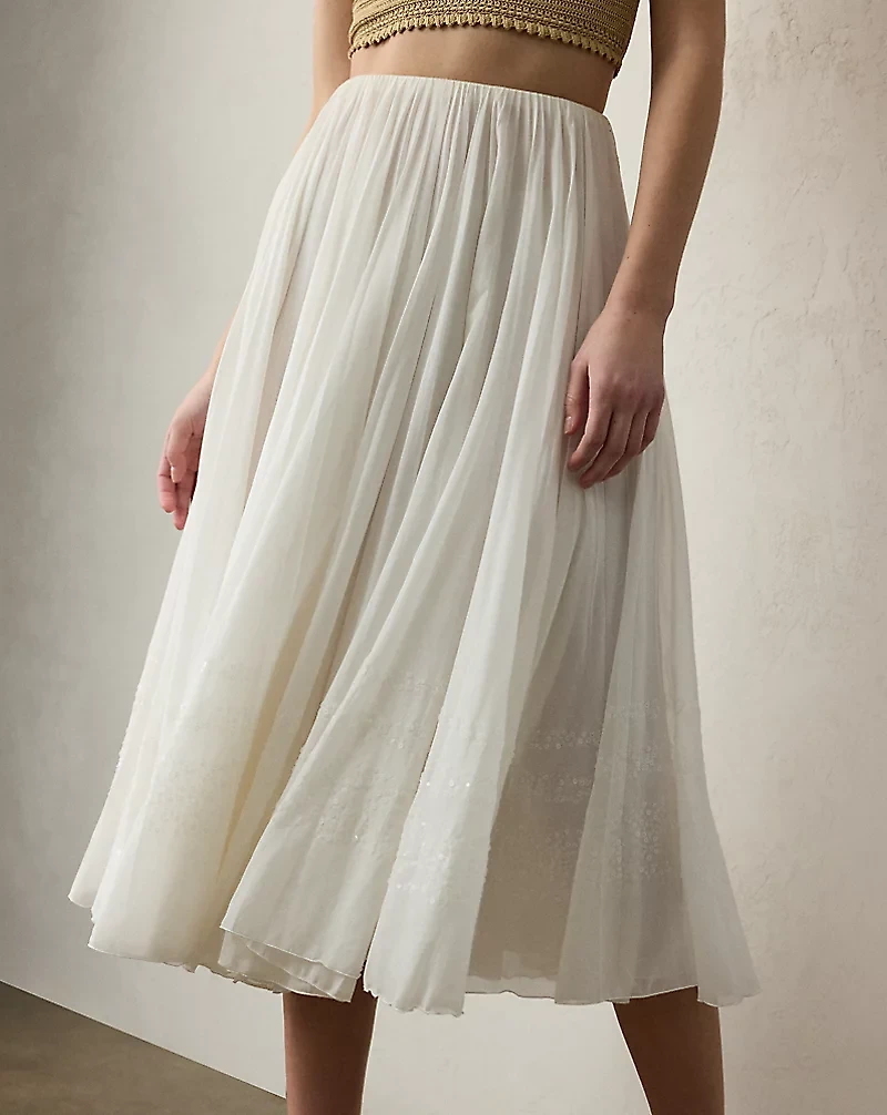 Trivelas Embellished Pleated Voile Skirt