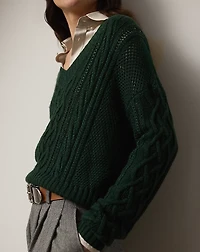 Cable-Knit Silk-Cashmere V-Neck Sweater