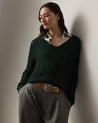 Cable-Knit Silk-Cashmere V-Neck Sweater