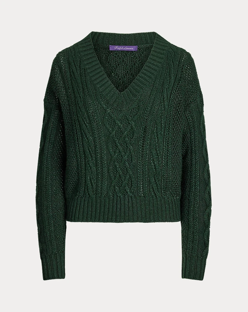 Cable-Knit Silk-Cashmere V-Neck Sweater