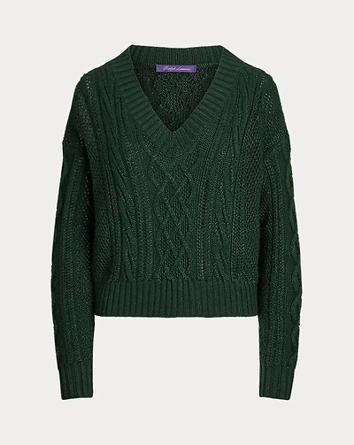 Cable-Knit Silk-Cashmere V-Neck Sweater