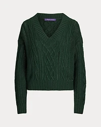 Cable-Knit Silk-Cashmere V-Neck Sweater