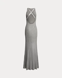 Foiled Rib-Knit Sleeveless Evening Dress