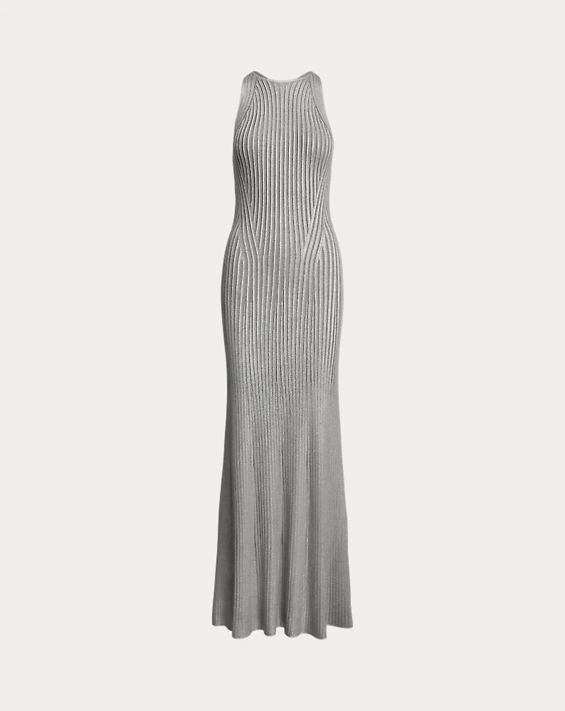 Foiled Rib-Knit Sleeveless Evening Dress