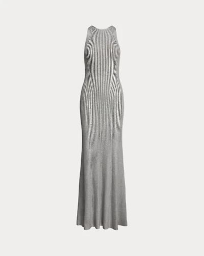 Foiled Rib-Knit Sleeveless Evening Dress