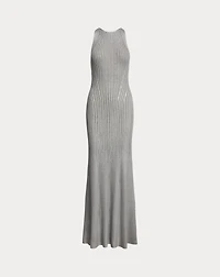 Foiled Rib-Knit Sleeveless Evening Dress
