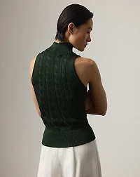 Cable-Knit Silk Sleeveless Turtleneck