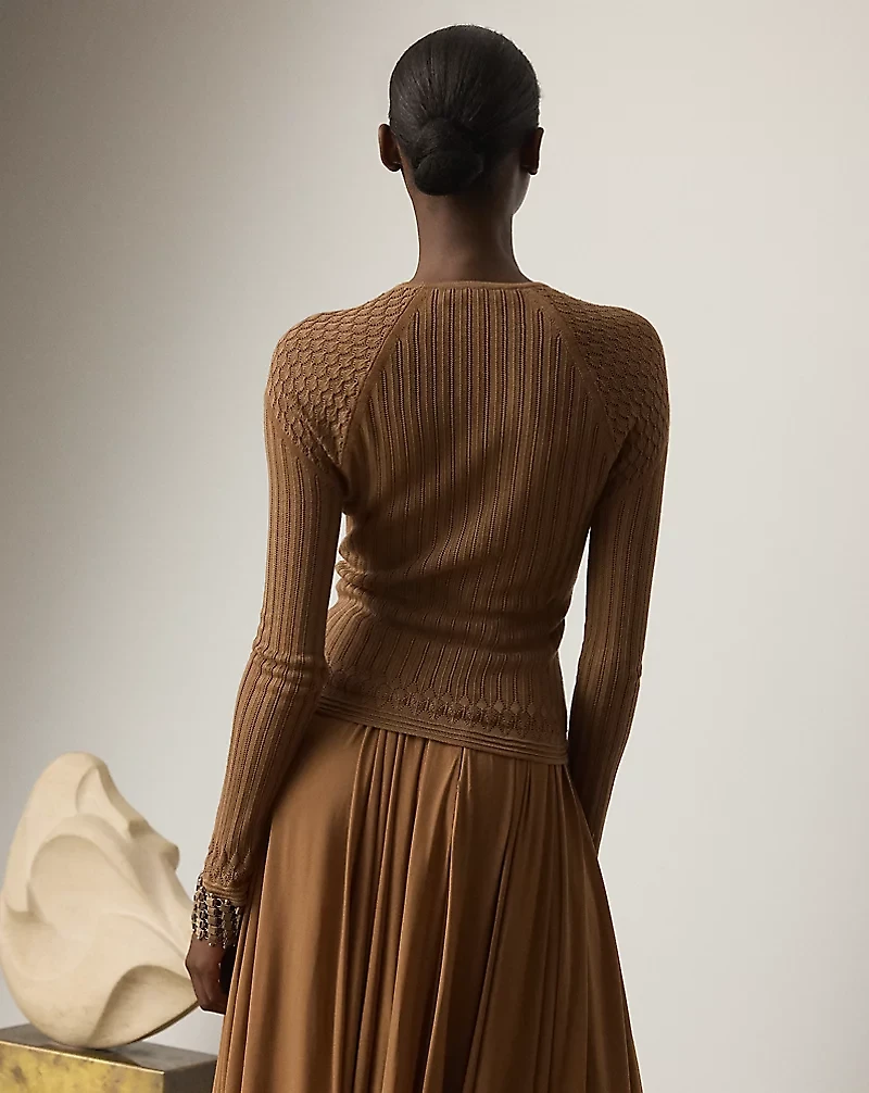 Lace Pointelle Raglan-Sleeve Sweater