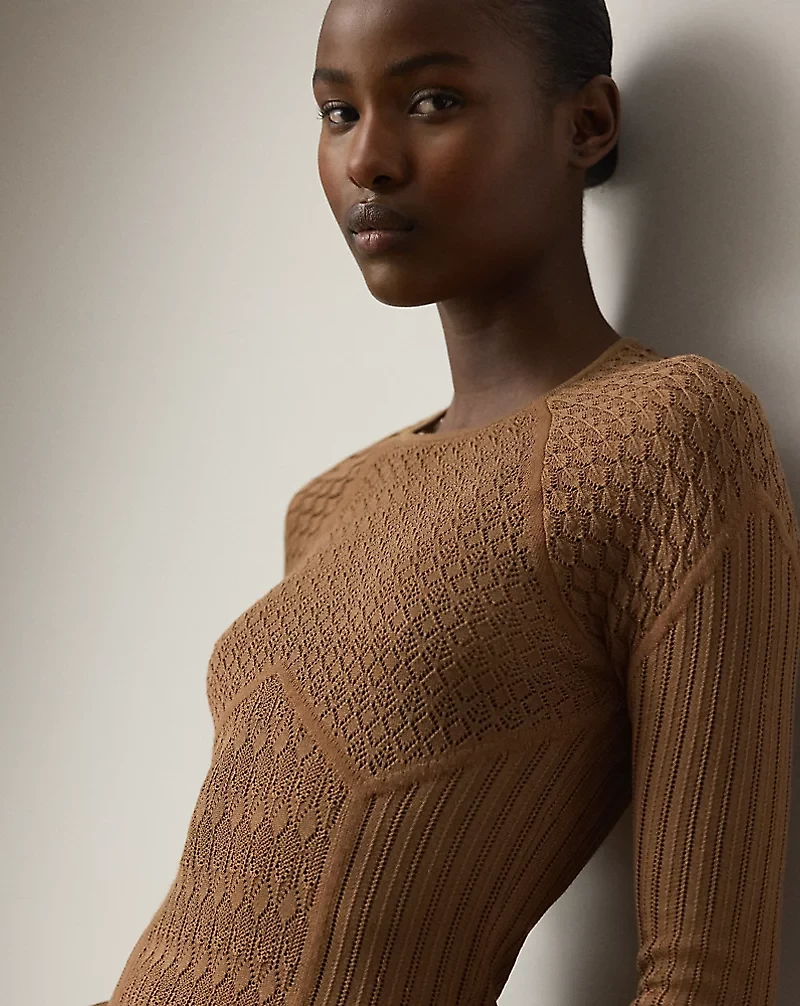 Lace Pointelle Raglan-Sleeve Sweater