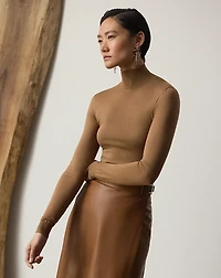 Stretch Silk Jersey Mockneck Sweater