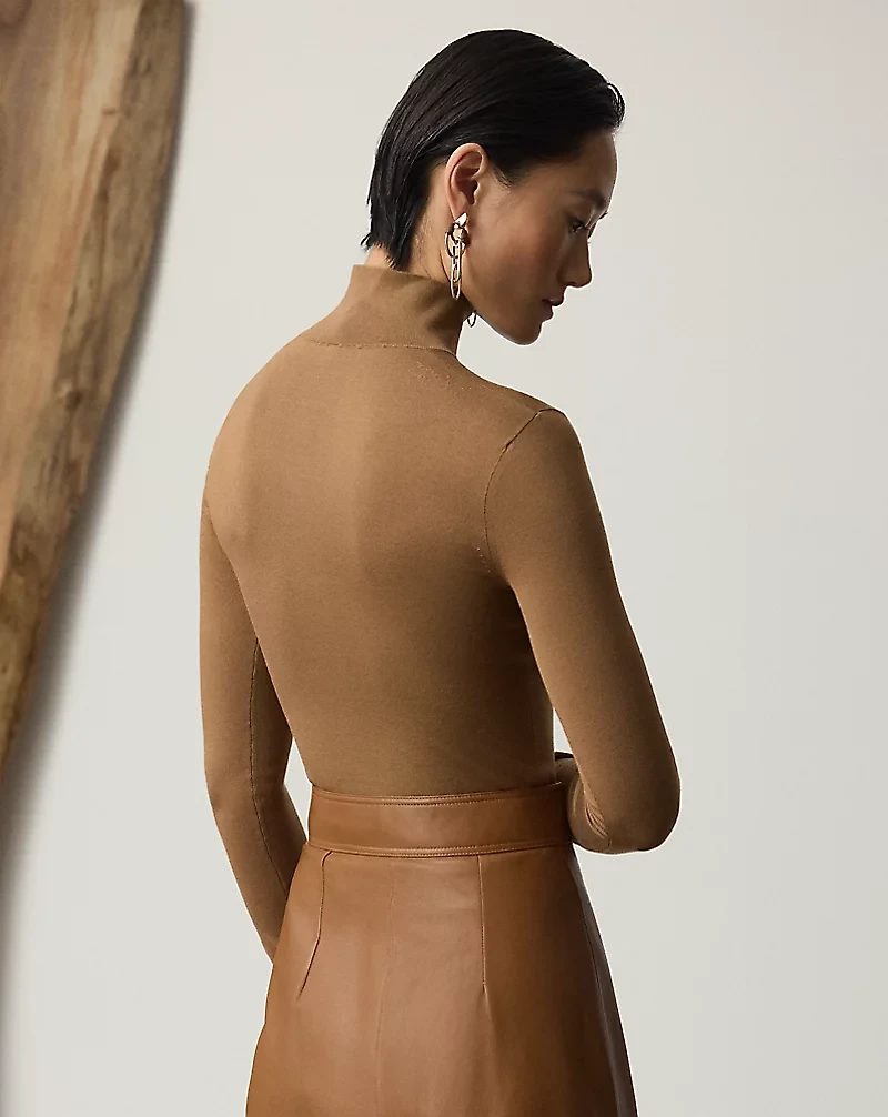 Stretch Silk Jersey Mockneck Sweater