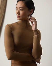 Stretch Silk Jersey Mockneck Sweater