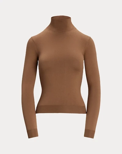 Stretch Silk Jersey Mockneck Sweater