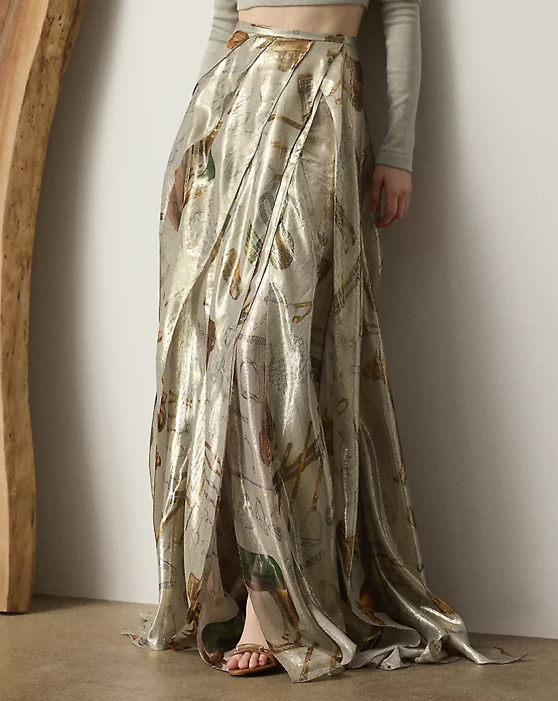 Patricia Equestrian-Print Lamé Maxiskirt