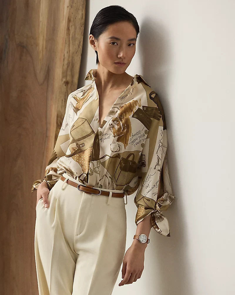 Karen Diary-Print Silk Twill Blouse