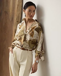 Karen Diary-Print Silk Twill Blouse