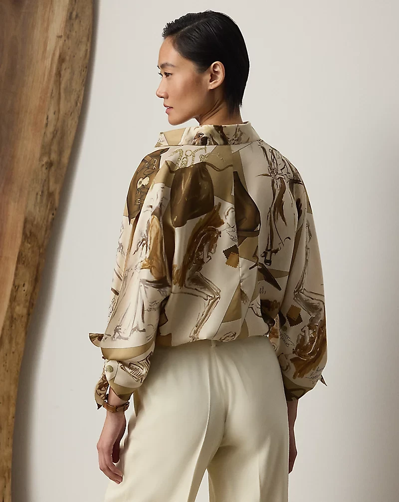 Karen Diary-Print Silk Twill Blouse