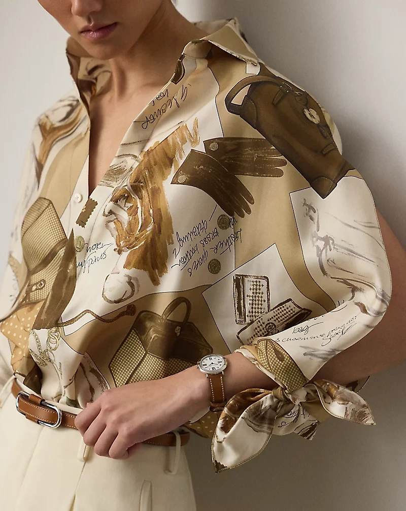 Karen Diary-Print Silk Twill Blouse