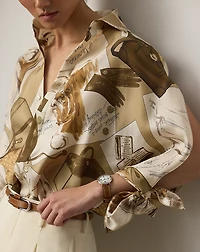 Karen Diary-Print Silk Twill Blouse
