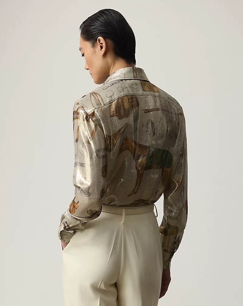 Evelina Equestrian-Print Lamé Shirt