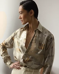 Evelina Equestrian-Print Lamé Shirt