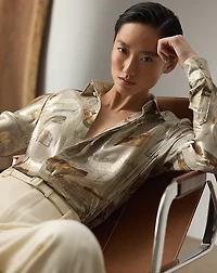 Evelina Equestrian-Print Lamé Shirt