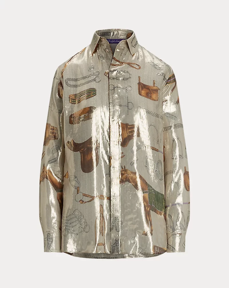 Evelina Equestrian-Print Lamé Shirt
