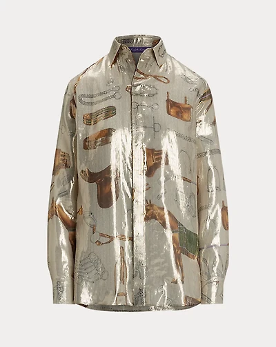 Evelina Equestrian-Print Lamé Shirt