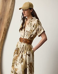 Donatella Diary-Print Twill Day Dress