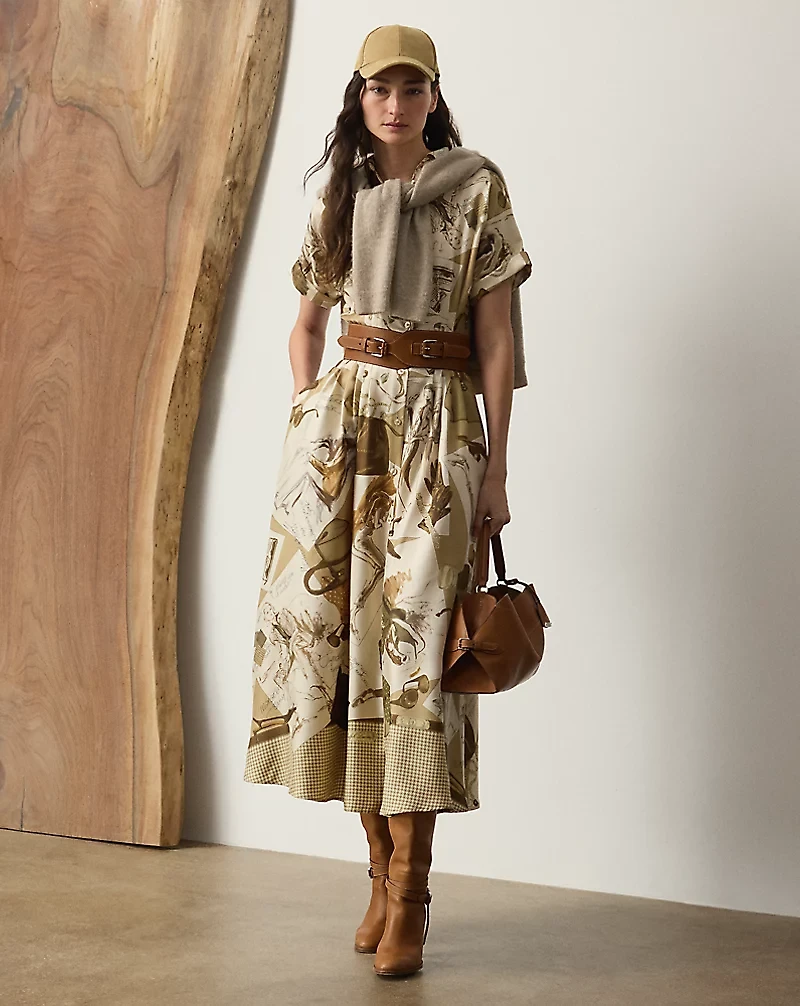Donatella Diary-Print Twill Day Dress