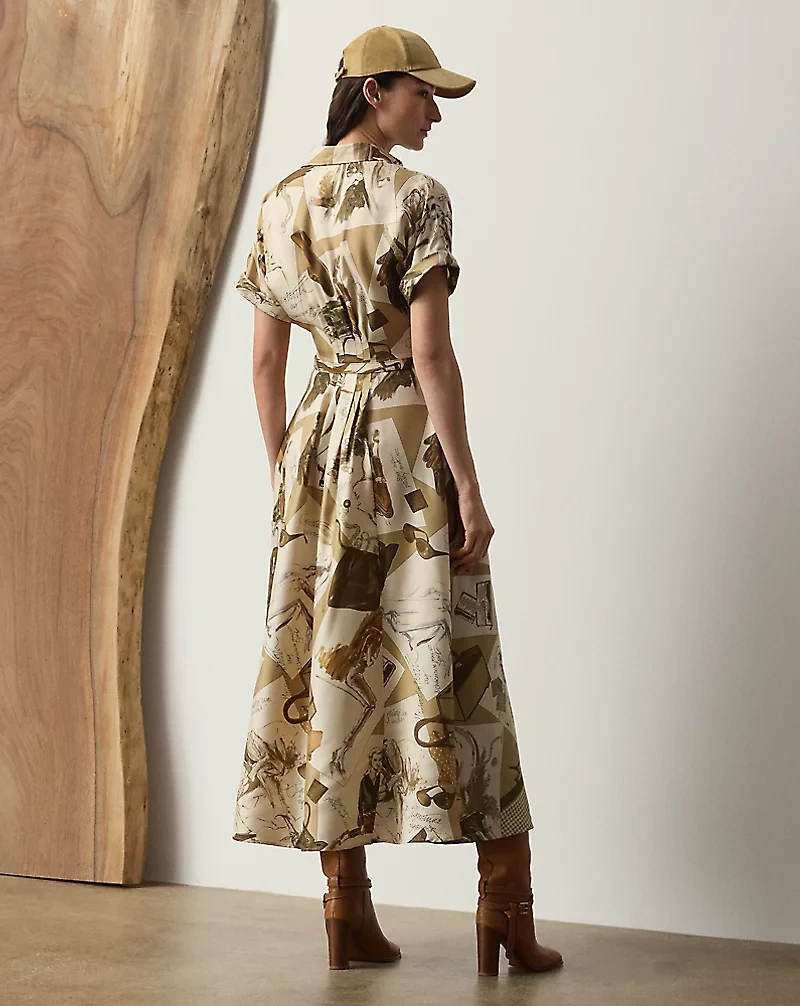 Donatella Diary-Print Twill Day Dress